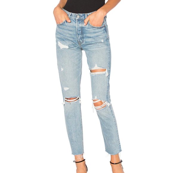 GRLFRND Denim - GRLFRND Karolina High Rise Distressed Raw Hem Crop Jeans